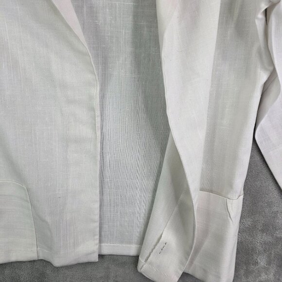 Womens White Open Front Linen Blazer Jacket 3/4 Sleeve Pockets Size XL - Picture 3 of 8